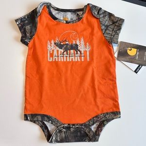 Carhartt 6 Month Hunting Camo and Orange Onesie for Baby Boys Bodysuit